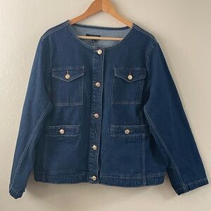 Talbots classic button front denim lady jacket dark washed blue